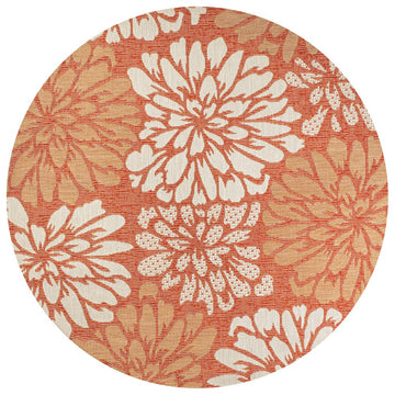 Zinnia Modern Floral Textured Weave Indoor/outdoor Round Rug